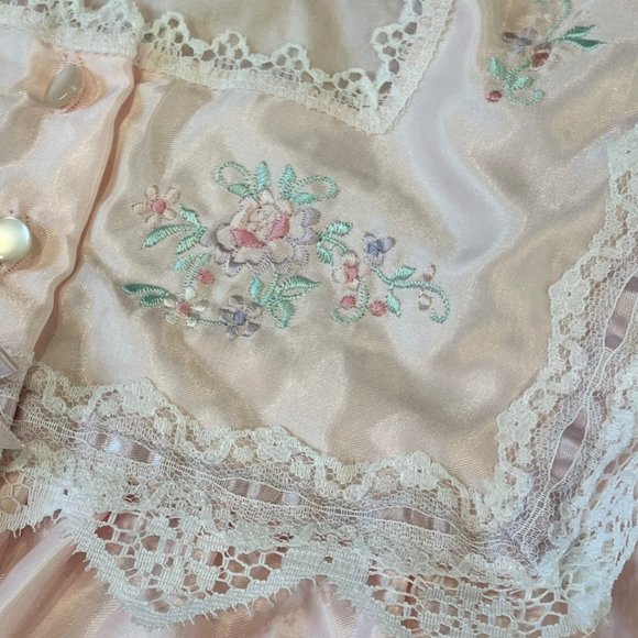 Barbizon Vintage Cuddleskin Pink Shiny Satin Pajama Top NWT Lace Neck Medium - Picture 6 of 7